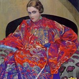 Кэтрин Кэмпбелл в красно-синем тибетском халате, 1926 г.